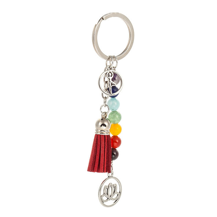 Wholesale Tassel Lotus Flower Colorful Beads Stones Alloy Keychains